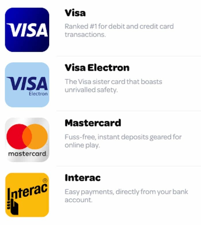 Payment methods at Spin Casino review 2